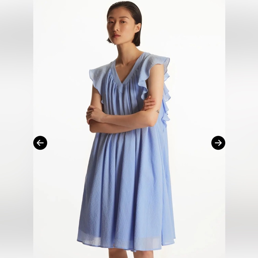 COS Ruffled Cap-Sleeve Dress - Blue